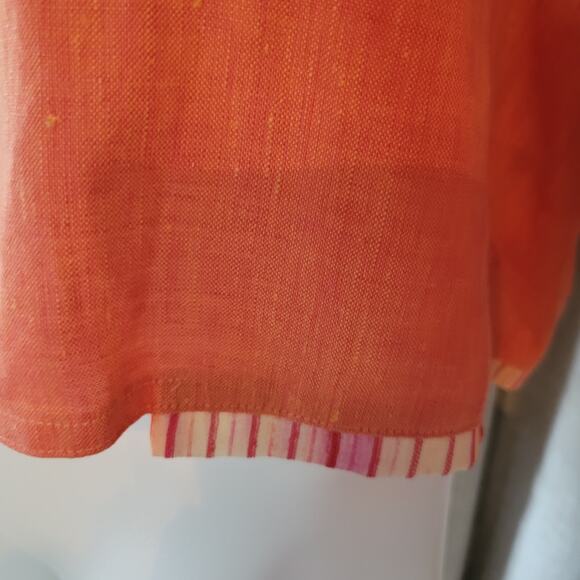 K.D. Spring 1 Button Linen Cardigan Blazer 3/4 Sleeve Orange Wearable Art Size L - Picture 9 of 10